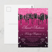 Carte Postale Glamour Noir & Rose qui dégouline de paillettes po (Devant / Derrière)