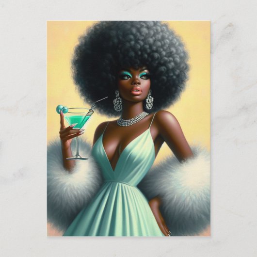 Carte Postale Glamour vintage : Vert Mint Afro Blanc (Devant)