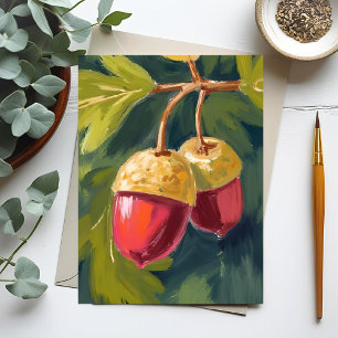 Carte Postale Glands d'automne   Aquarelle Automne Rouge Vert