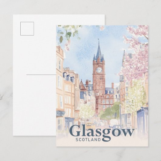 Carte Postale Glasgow Écosse Aquarelle Peinture Voyage (Devant / Derrière)