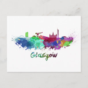 Carte Postale Glasgow skyline en aquarelle