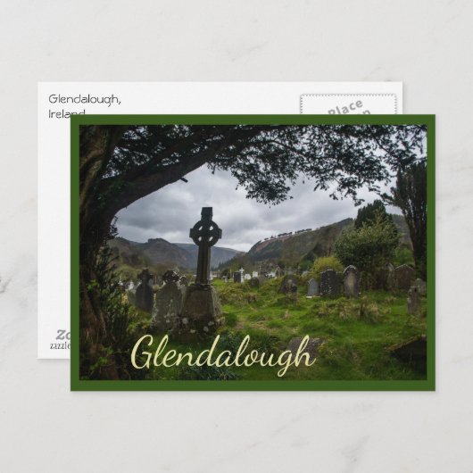 Carte Postale Glendalough (Croix celtique) avec texte (Devant / Derrière)