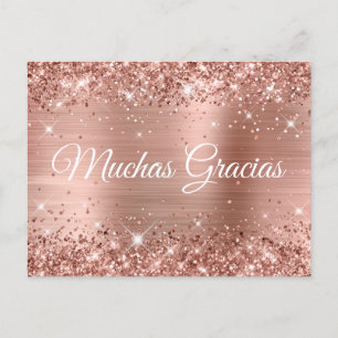 Carte Postale Glitterature Rose or huile Quinceañera Muchas Grac