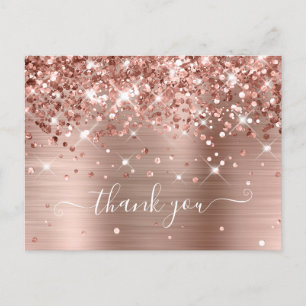 Carte Postale Glitterie Rose Gold Foil Moderne Girls Merci