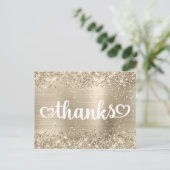 Carte Postale Glittery Pale Gold Coeurs mignonnes doux 16 Merci (Debout devant)