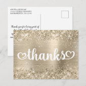 Carte Postale Glittery Pale Gold Coeurs mignonnes doux 16 Merci (Devant / Derrière)