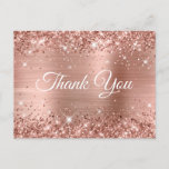 Carte Postale Glittery Rose Gold 60th Birthday Merci blanc<br><div class="desc">Créez votre propre calligraphie élégante merci cartes postales pour votre 60e anniversaire. Vous pouvez customiser la couleur, la taille et le style du script blanc sur le devant. Faux brillante parties scintillant d'or rose contre un arrière - plan glamour faux blush et or rose brossé à feuille métallique. Tous les...</div>