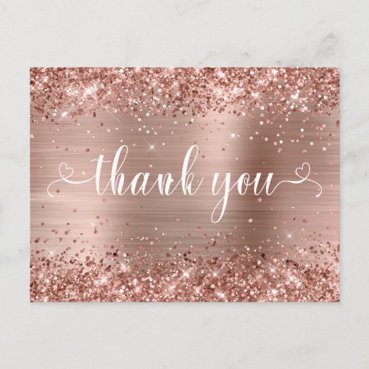 Carte Postale Glittery Rose Gold Sweet 16 Coeurs Merci (Devant)