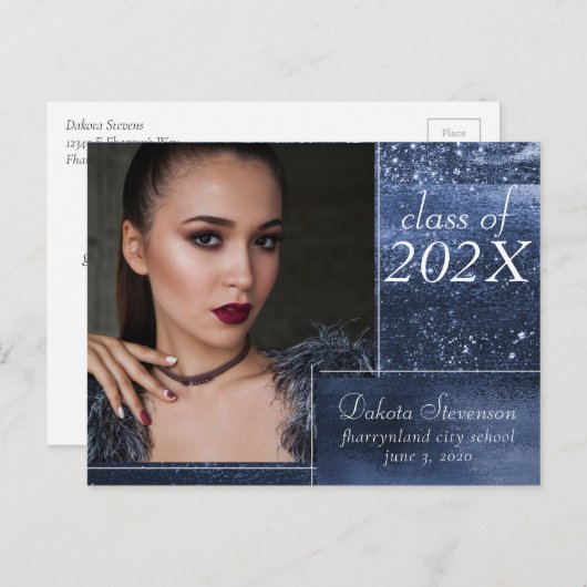 Carte Postale Glitzy Foil | Marine Blue Dark Grad Photo Merci (Devant / Derrière)