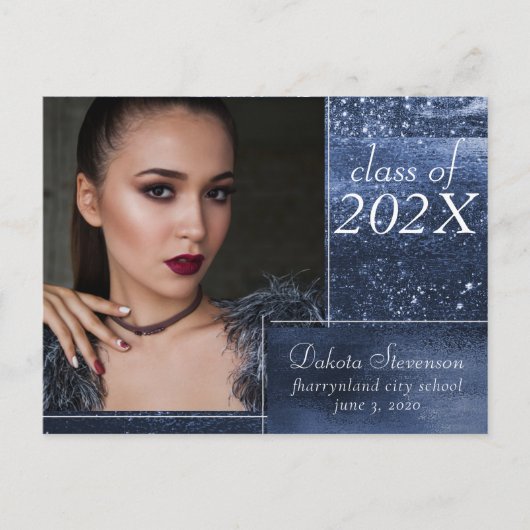 Carte Postale Glitzy Foil | Marine Blue Dark Grad Photo Merci (Devant)