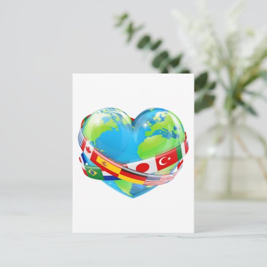 Carte Postale globe cardiaque avec drapeaux (Debout devant)