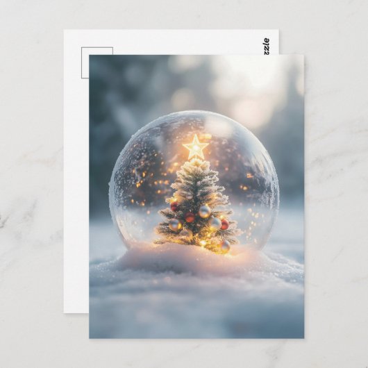 Carte Postale Globe de neige magique de Noël avec arbre à souffl (Devant / Derrière)