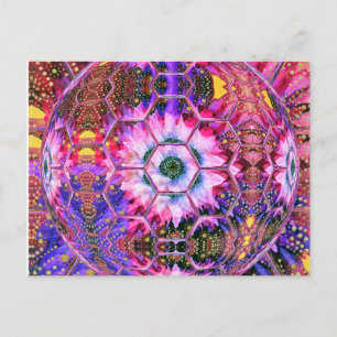 Carte Postale globe hexadécimal fleuri aux couleurs rose et viol