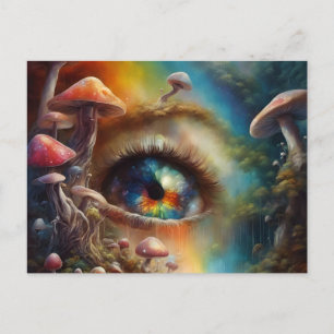 Carte Postale Globe oculaire dans une forêt de champignons magiq
