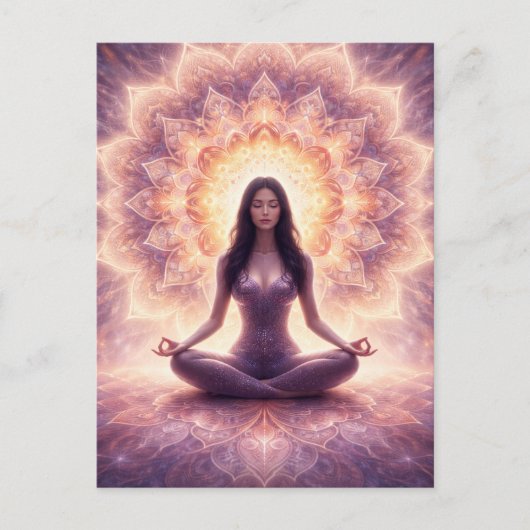 Carte Postale Glowing Mandala Meditation Woman Custom Name (Devant)
