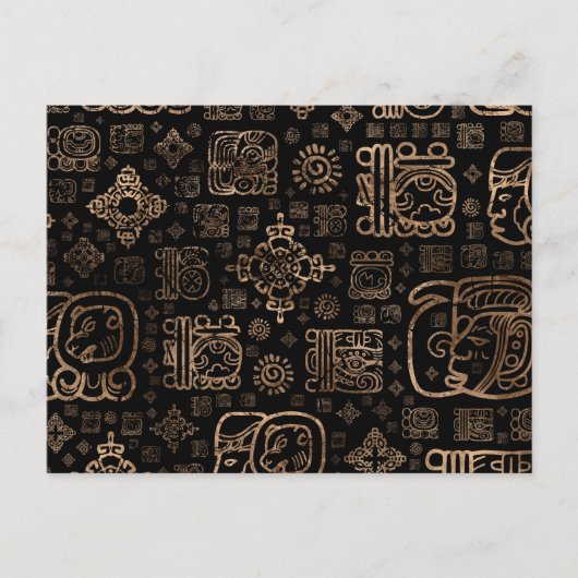Carte Postale glyphes et ornements mayas motif -or sur noir (Devant)
