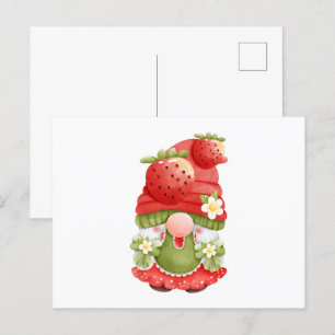 Carte Postale Gnome adorable du jardin de fraises