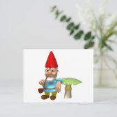 Carte Postale gnome appuyé sur un champignon (Debout devant)