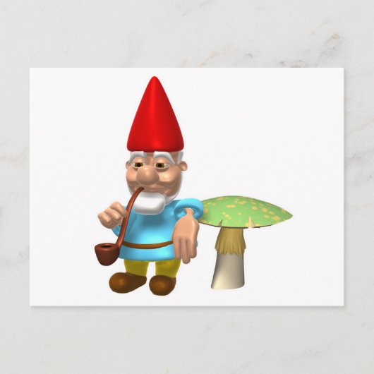 Carte Postale gnome appuyé sur un champignon (Devant)