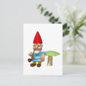 Carte Postale gnome appuyé sur un champignon (Debout devant)