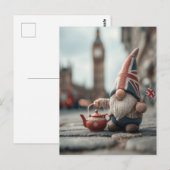 Carte Postale Gnome britannique avec Casquette Union Jack et thé (Devant / Derrière)