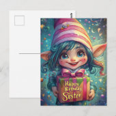 Carte Postale Gnome de la fête – Joyeux Anniversaire Sœur (Devant / Derrière)