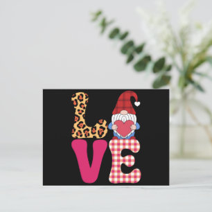 Carte Postale Gnome de l'amour Saint Valentin Rouge Carreaux de