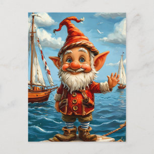 Carte Postale Gnome de mer joyeuse : Salutation au quai.