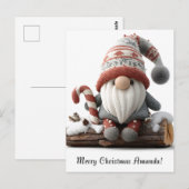 Carte Postale Gnome de Noël mignonne avec un Sucre de canne sur (Devant / Derrière)