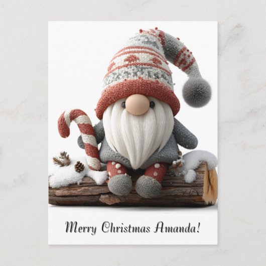 Carte Postale Gnome de Noël mignonne avec un Sucre de canne sur (Devant)
