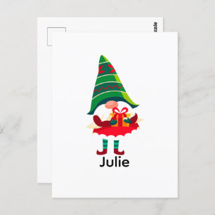 Carte Postale Gnome de Noël personnalisée tenant une boîte cadea