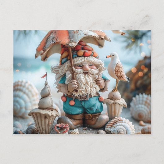 Carte Postale Gnome de plage avec parapluie (Devant)