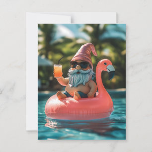 Carte Postale Gnome d'été en lunettes de soleil sur flotteur de 