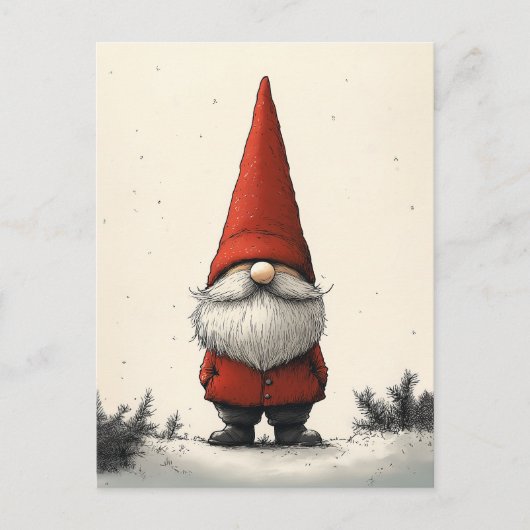 Carte Postale Gnome d'hiver joyeux en Casquette rouge (Devant)