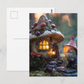 Carte Postale Gnome et maison champignon, conception fantastique (Devant / Derrière)