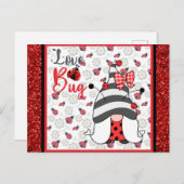 Carte Postale Gnome mignonne Amour Bug Ladybug Valentines Day (Devant / Derrière)