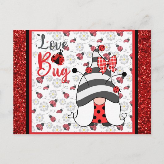 Carte Postale Gnome mignonne Amour Bug Ladybug Valentines Day (Devant)