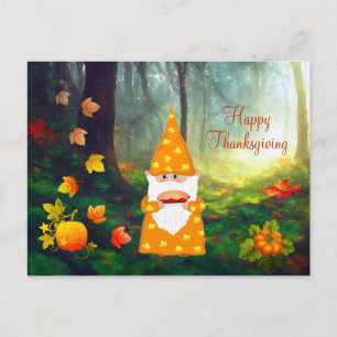 Carte Postale Gnome mignonne, Feuilles automnales et Citrouilles