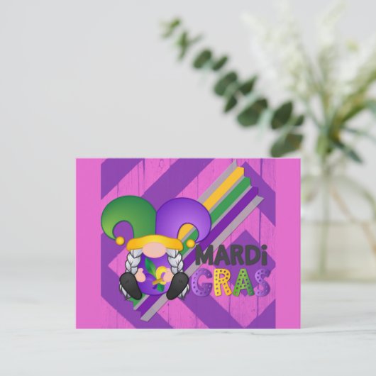 Carte Postale Gnome mignonne Joyeux Mardi Gras (Debout devant)