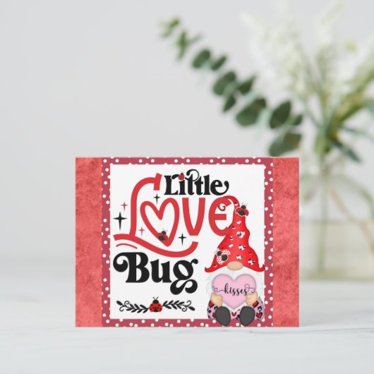 Carte Postale Gnome mignonne Little Love Bug Ladybug Valentines (Debout devant)
