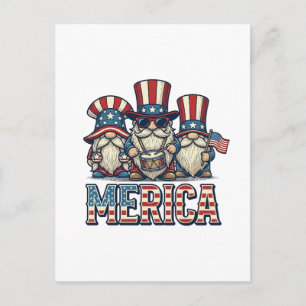 Carte Postale Gnome Patriotique Merica Design Vectoriel Vintage_