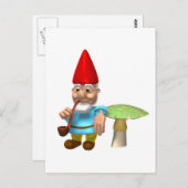 Carte Postale gnome penché sur le champignon (Devant / Derrière)