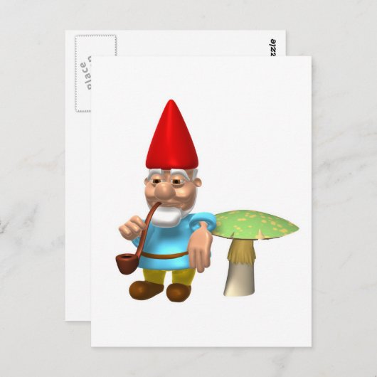 Carte Postale gnome penché sur le champignon (Devant / Derrière)