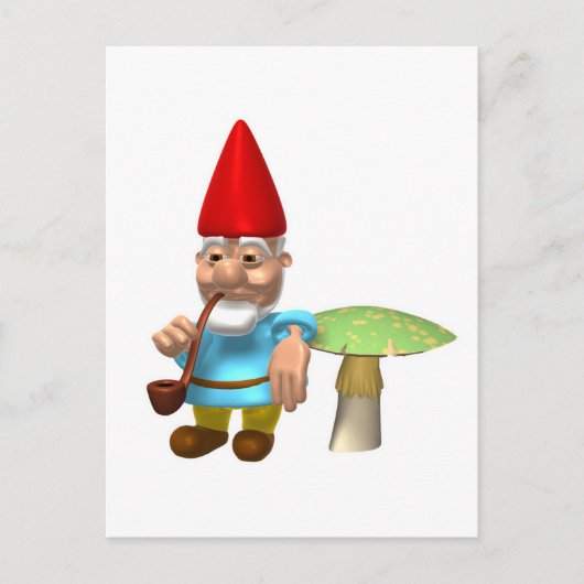 Carte Postale gnome penché sur le champignon (Devant)