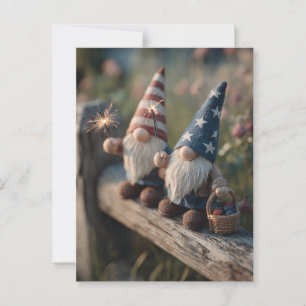 Carte Postale Gnomes américains patriotiques avec des étincelant