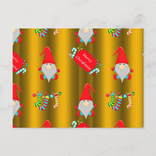 Carte Postale Gnomes de Noël mignons sur l'or (Devant)