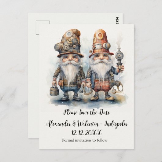 Carte Postale Gnomes de parti Enregistrer la date (Devant / Derrière)