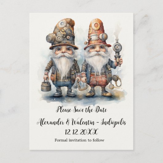 Carte Postale Gnomes de parti Enregistrer la date (Devant)