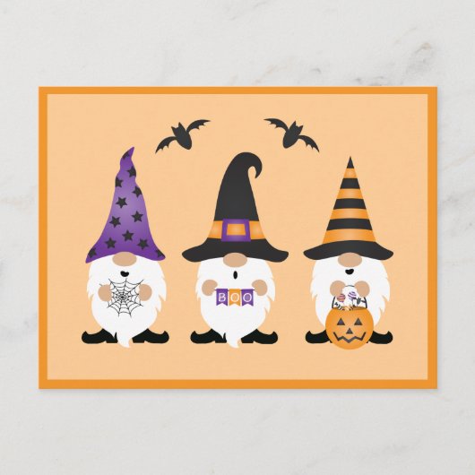 Carte Postale Gnomes d'Halloween violet orange (Devant)