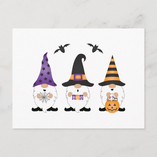 Carte Postale Gnomes d'Halloween violet orange (Devant)